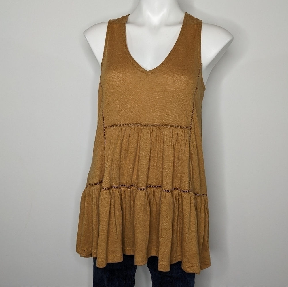 Anthropologie tan v neck loose fit tank blouse XS
